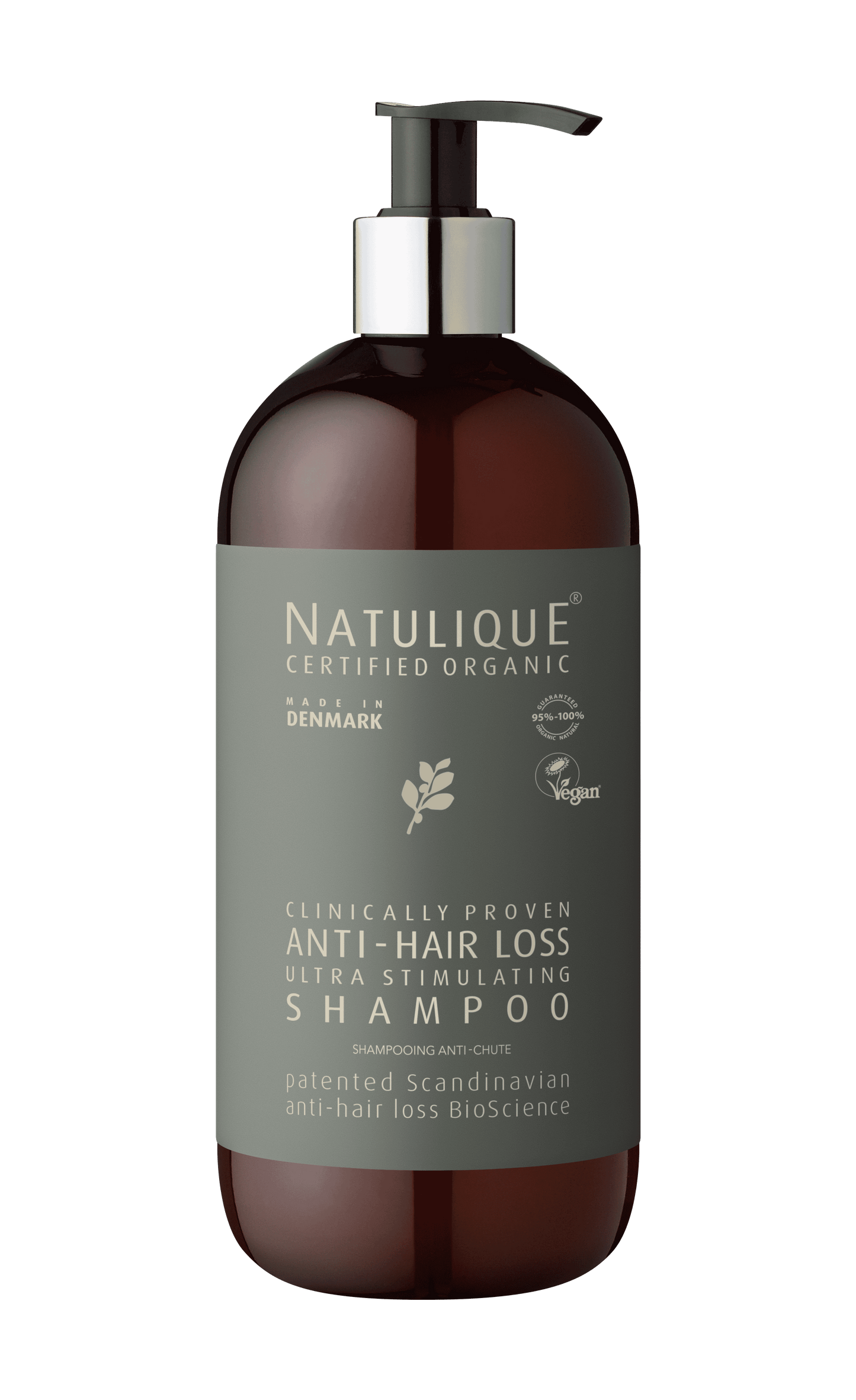 NATULIQUE Certified Organic Anti-Hair Loss Ultra Stimulating Shampoo 500ml – clinically proven, vegan, made in Denmark