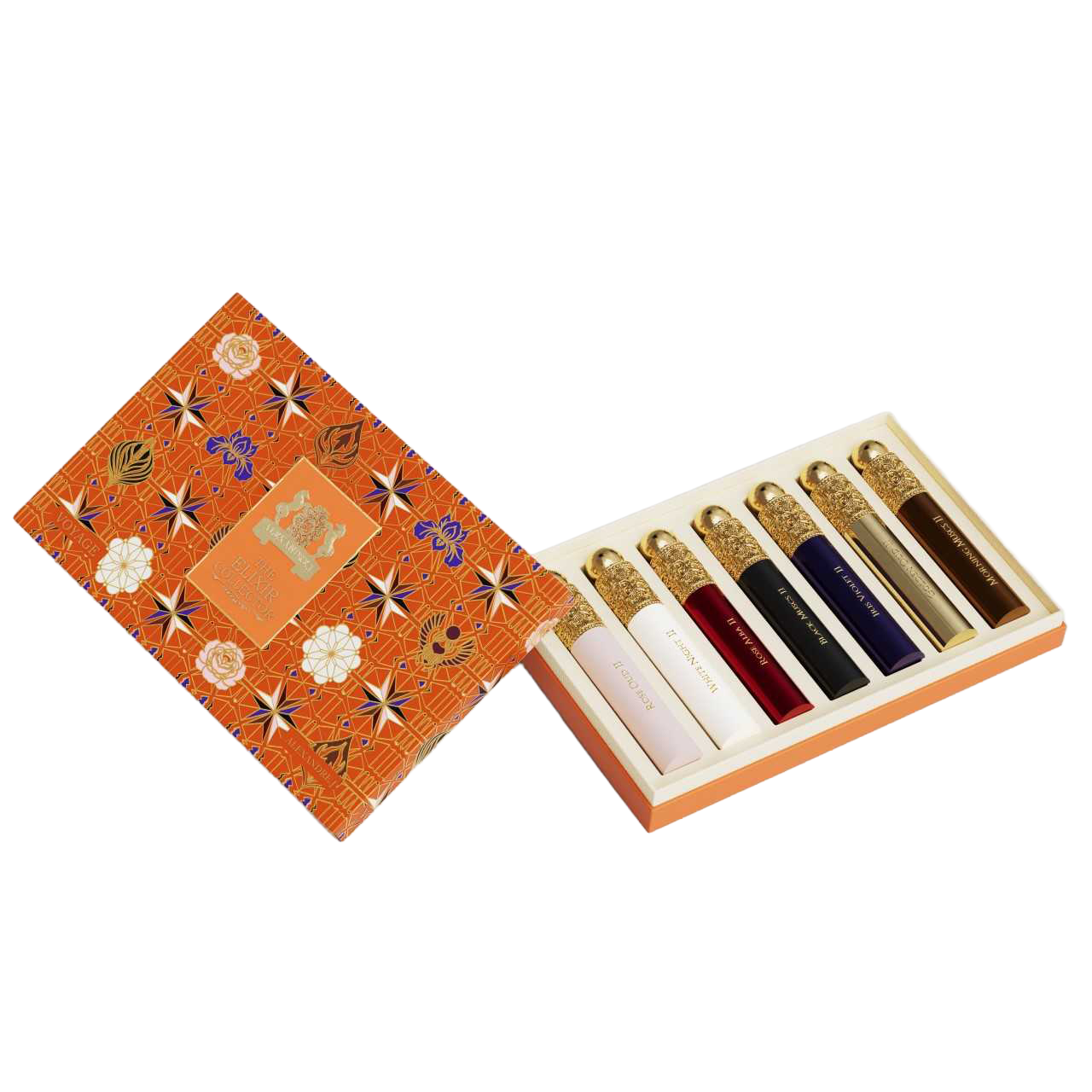 Alexandre J The Elixir Collector Giftset Travel Set 7x10ml – doos geopend met zeven parfumflesjes
